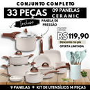 KIT COMPLETO: 33 PEÇAS - Antiaderentes Ceramic Premium C/ Panela de Pressão + Kit de utensílios